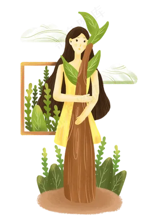 植树节抱着树苗的小女孩可爱