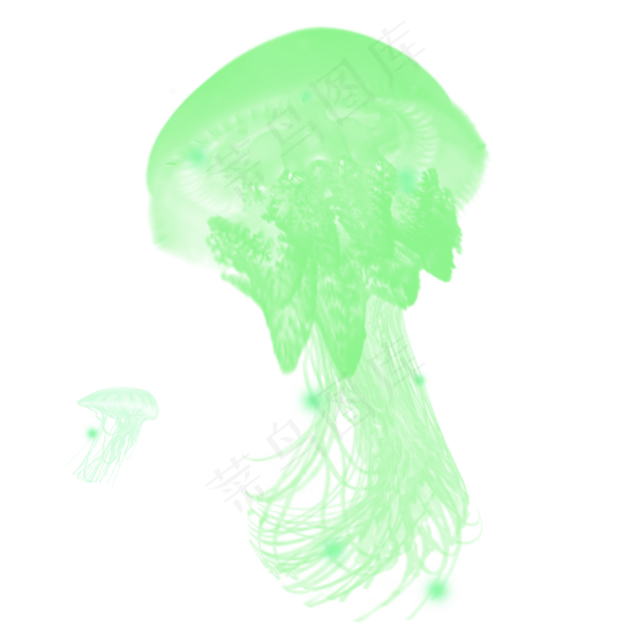 绿色浮游生物水母章鱼元素,免抠元素