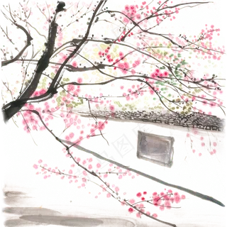 江南风光水墨画PNG免抠素材