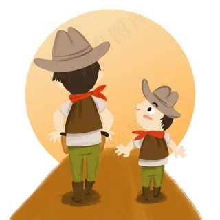 父亲节牛仔父子背影手绘免抠