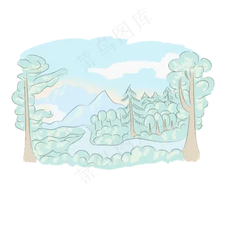 清新手绘春天风景画卡通