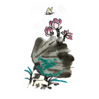 手绘荷花荷叶中国风