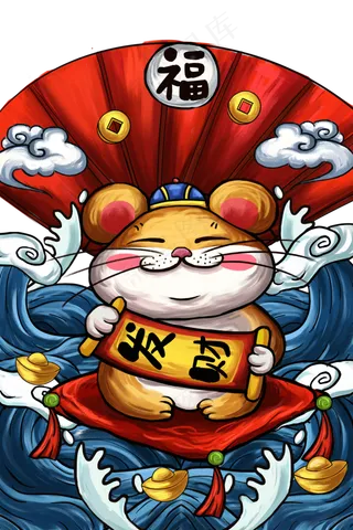 老鼠国潮新年招财,免抠元素