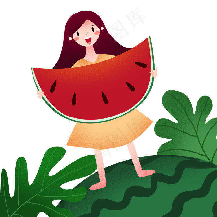 立夏吃西瓜的小女孩