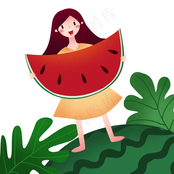立夏吃西瓜的小女孩