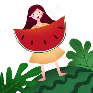 立夏吃西瓜的小女孩
