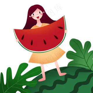 立夏吃西瓜的小女孩
