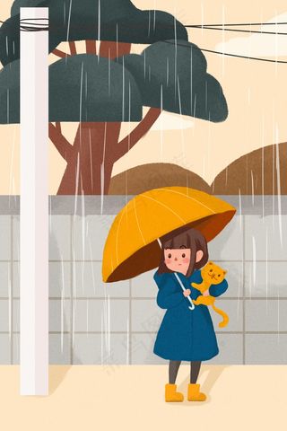 雨水 节气 小女孩 下雨 春天