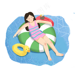 夏至女孩游泳圈游泳素材