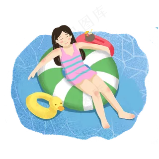 夏至女孩游泳圈游泳素材