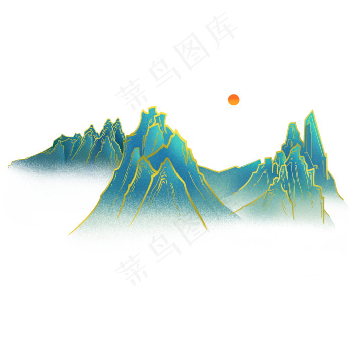 中国风金线旭日群山