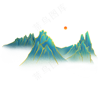 中国风金线旭日群山