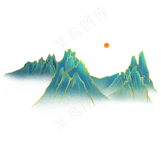 中国风金线旭日群山