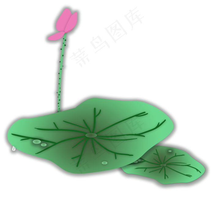 卡通绿色渐变荷花荷叶免抠图