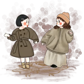 正在地毯上跳舞的两个小女孩