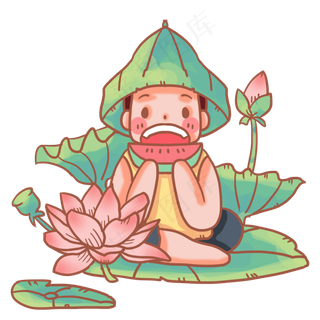 夏至吃西瓜荷叶帽