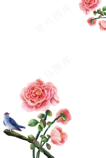 牡丹花鸟古风花卉装饰边框,免抠元素