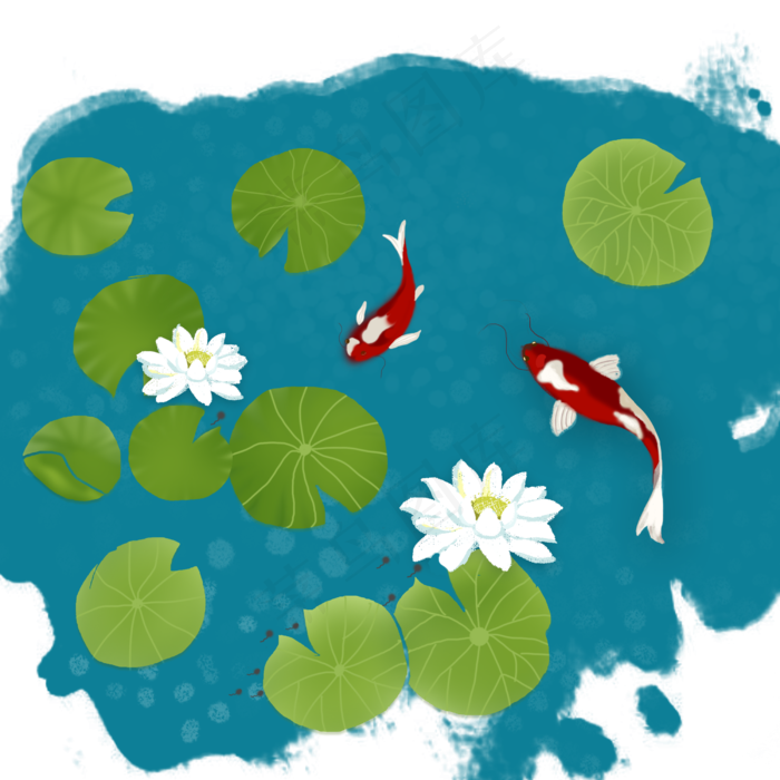 夏季夏天池塘荷叶荷花鲤鱼(2500X2500(DPI:300))psd模版下载