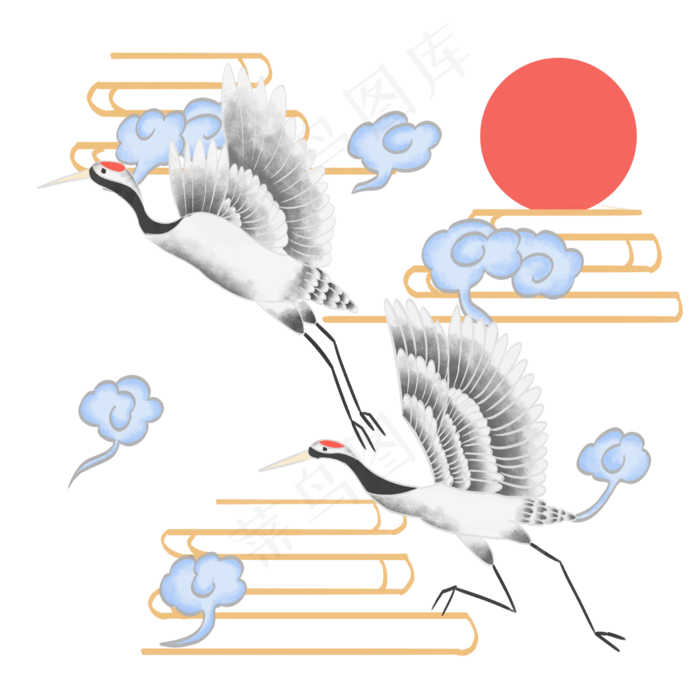 中国古典鹤仙鹤云纹,免抠元素(3500X3500(DPI:300))psd模版下载