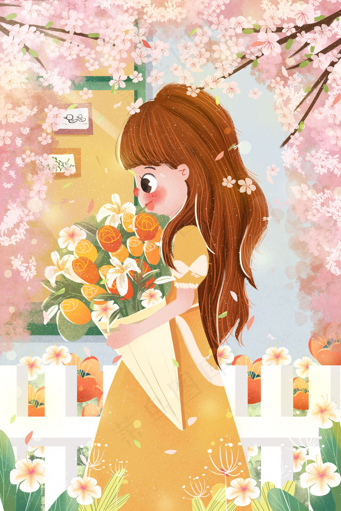 小清新春天花海捧花女孩(3545X5315(DPI:300))psd模版下载