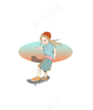 六一儿童节滑板玩耍女孩