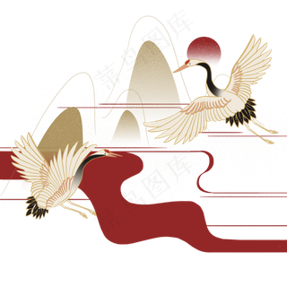 红金色华丽仙鹤装饰,免抠元素