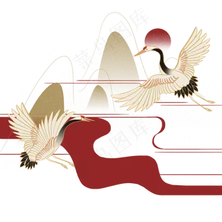 红金色华丽仙鹤装饰,免抠元素
