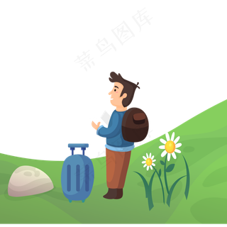 站在草地上卡通男孩