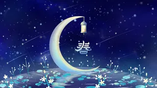 蓝色唯美卡通小清新创意春季夜初夏月夜配图