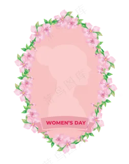三八妇女节可爱花朵女性剪影粉色,免抠元素