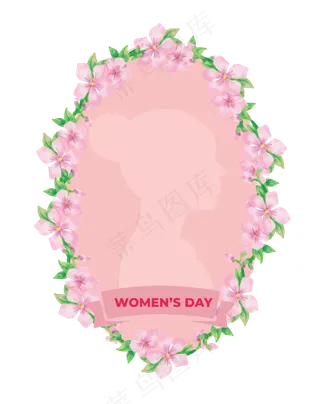 三八妇女节可爱花朵女性剪影粉色,免抠元素