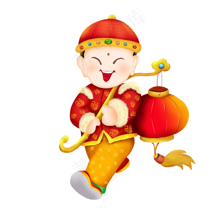 卡通可爱元旦春节新年福气福娃灯,免抠元素