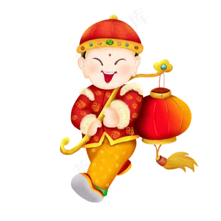 卡通可爱元旦春节新年福气福娃灯,免抠元素 卡通可爱元旦春节新年福气福娃灯,免抠元素