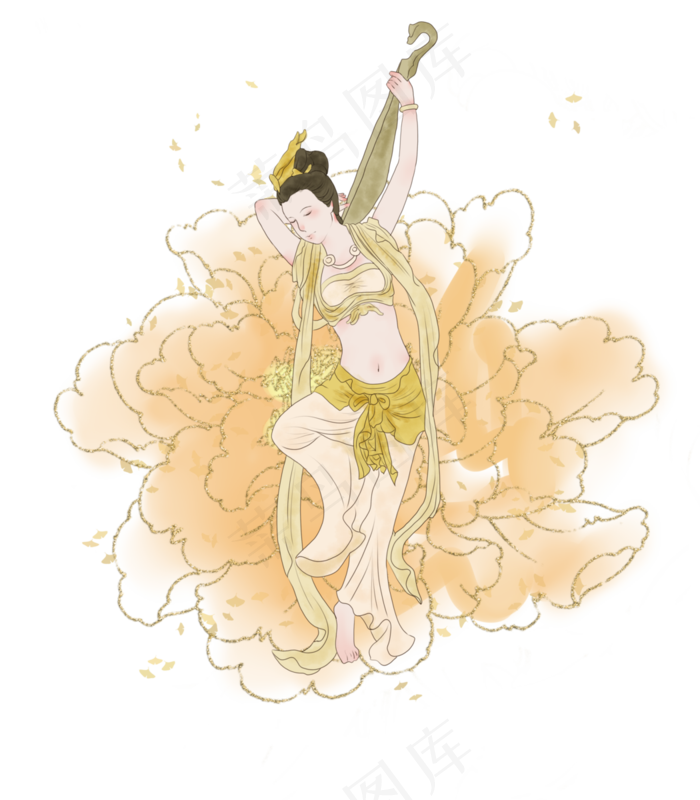 敦煌飞天仙女倒弹琵琶,免抠元素(3500*4000px 300 dpi )psd模版下载