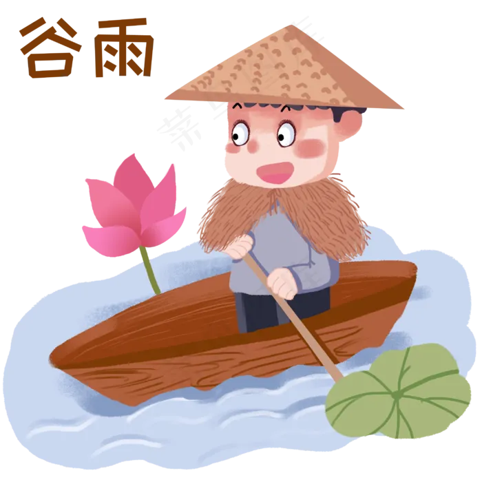 谷雨划船的小男孩