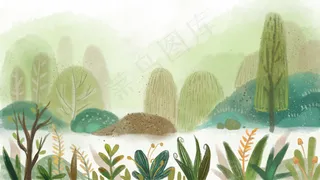 水墨水彩风景简约干净绿色系水彩风手绘风