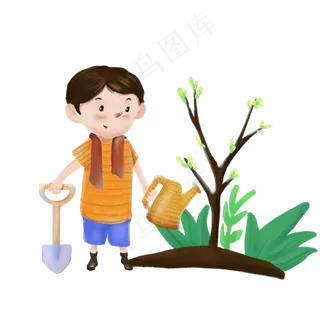 植树节人物和工具
