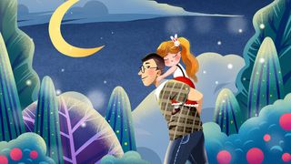 蓝色系卡通手绘风夏景小暑配图