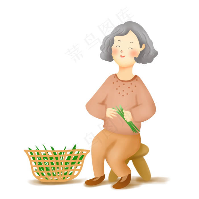 坐着择菜的奶奶形象(3000X3000(DPI:300))psd模版下载