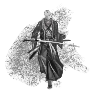 手绘黑白厚涂半写实风格武侠人物,免抠元素