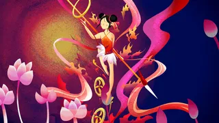 紫色系卡通手绘风神话系列哪吒配图