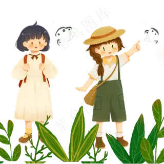 一起玩耍的卡通女孩