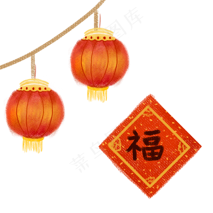 春节装饰的卡通灯笼,免抠元素(2000X2000(DPI:300))psd模版下载