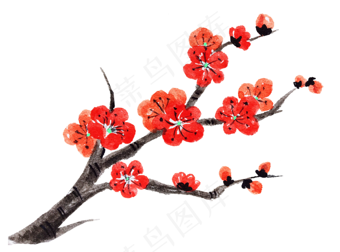 水墨手绘梅花花枝(1432X1059(DPI:72))psd模版下载