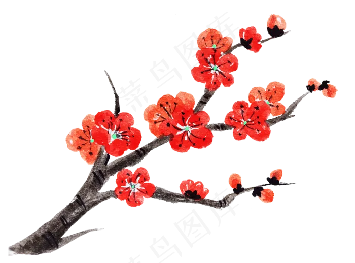 水墨手绘梅花花枝(1432X1059(DPI:72))psd模版下载