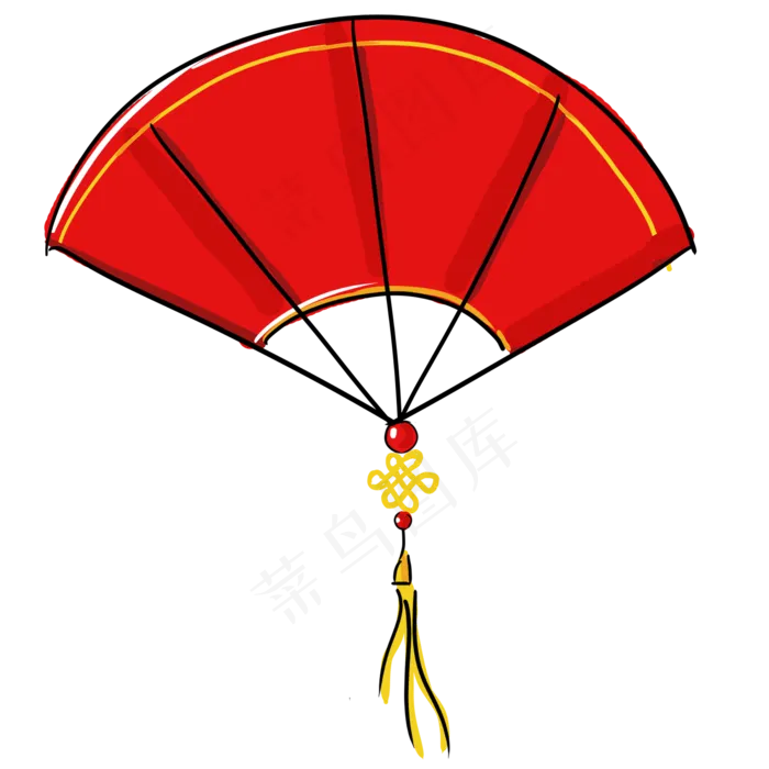 红色手绘扇子,免抠元素
