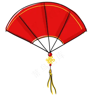 红色手绘扇子,免抠元素