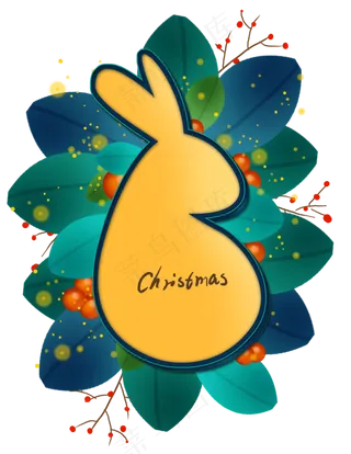 圣诞节兔子植物文字框,免抠元素