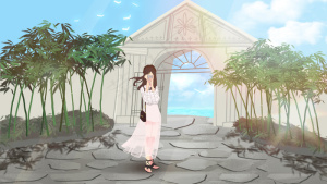 夏天旅游女孩拍照