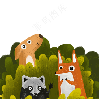 卡通草丛里的动物下载,免抠元素